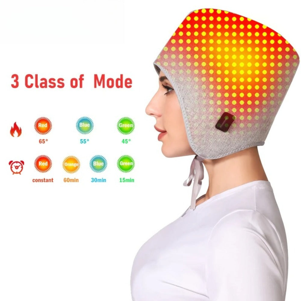 Red Light Therapy Hat for Migraine Relief, 24V Heated Head Wrap for Tension Headache, Rheumatic Pain & Stress (65°C Max)