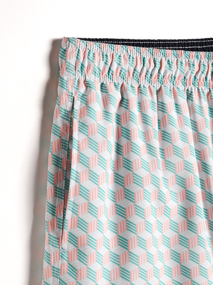 Schnelltrocknende Strandshorts mit Geo-Print und Kordelzug für Herren