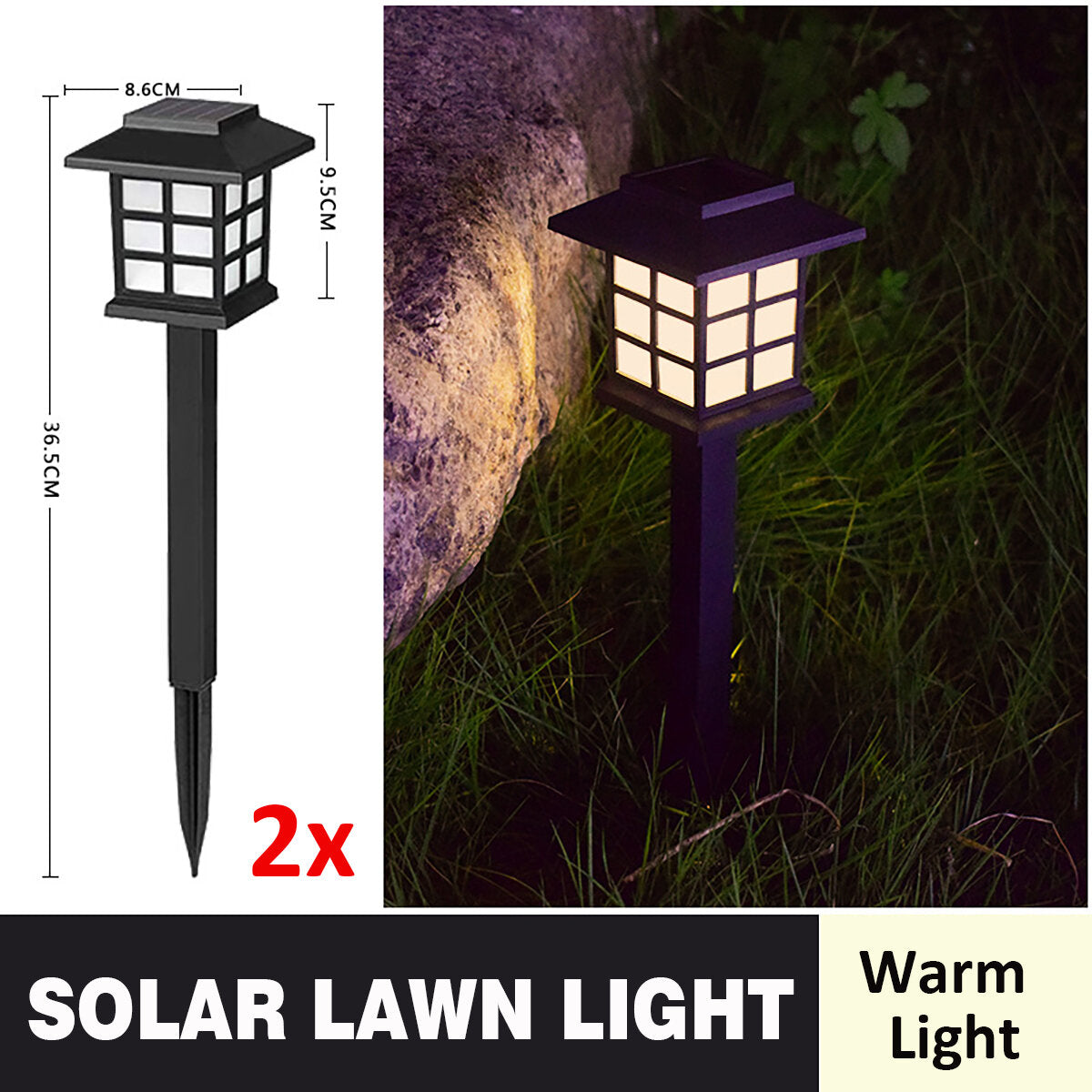 2 Pack Solar LED Lawn Lights - Outdoor Pathway, Yard, Garden, Walkway Landscape Lamps