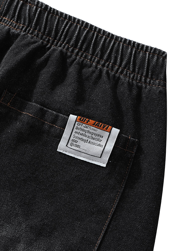 Men's Wide-Leg Denim Shorts with Applique and Back Pockets