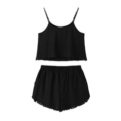 Black Sleeveless Sport Top & Elastic Waist Shorts Co-ord with Pom Pom Details - Sportswear