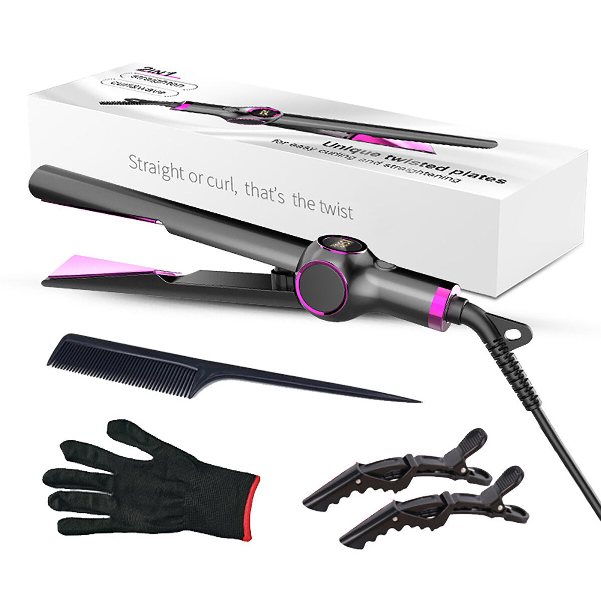 2-in-1 Professional Hair Straightener and Curler with Ceramic Plates for Styling