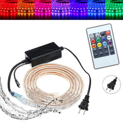 1/2/3/5M SMD5050 LED RGB Waterproof Outdoor Strip Light with Plug & Remote Control AC110V