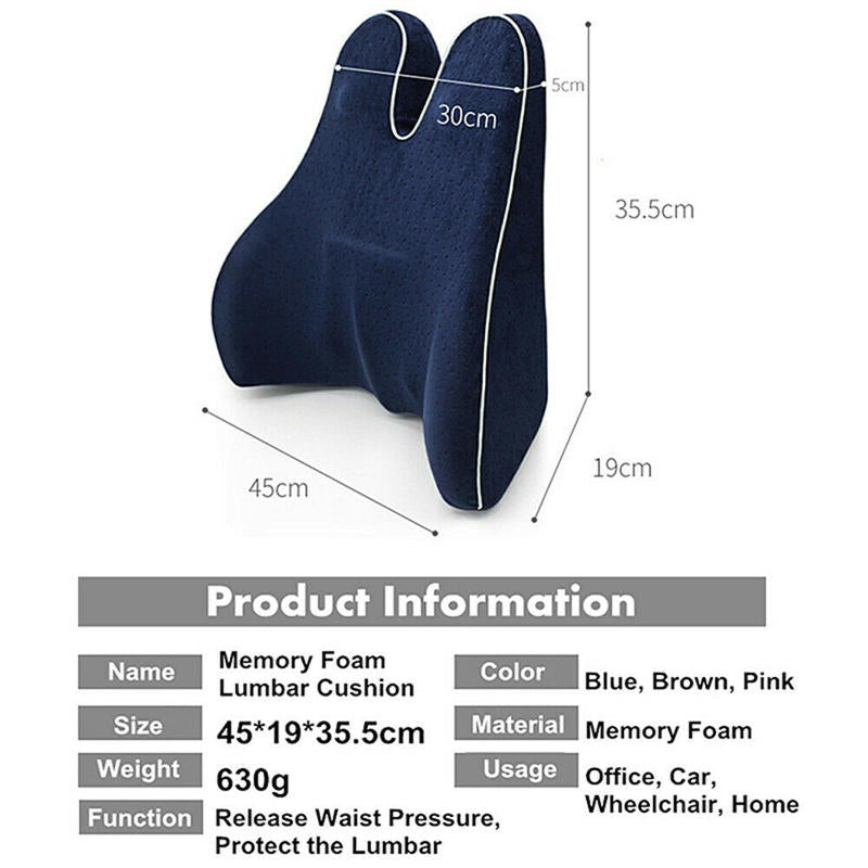 Memory Foam Lumbar Support Cushion Pillow for Car, Office, Home - Seat and Back Support