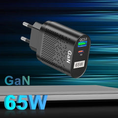 65 W GaN-Wandladegerät, 33 W USB-C PD PPS und USB-A QC3.0-Schnellladung für iPhone, iPad, Samsung, MacBook Air