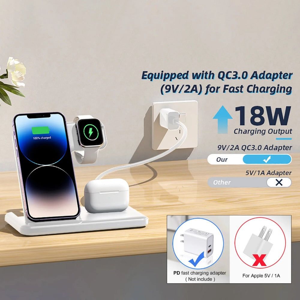 3-in-1 Wireless Charger for iPhone, AirPods, Apple Watch - 20W Fast Charging Stand Dock