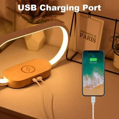 Wireless Wooden Charger with USB Port & Touch Night Light Lamp - Stylish & Functional Charging Solution