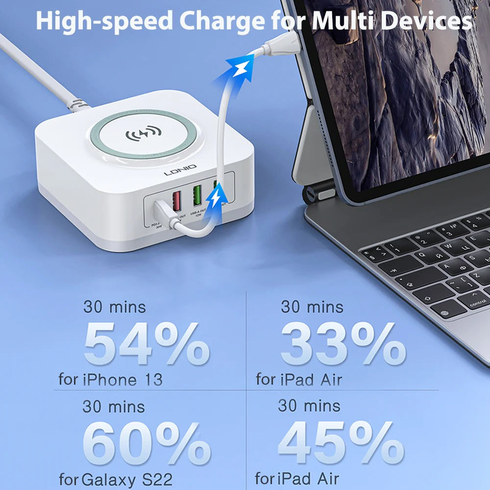 Schnelles kabelloses Ladepad 15 W/10 W/7,5 W/5 W + 4-Port-USB-Ladegerät 30 W PD3.0/QC3.0 für iPhone, Samsung, Huawei, Xiaomi