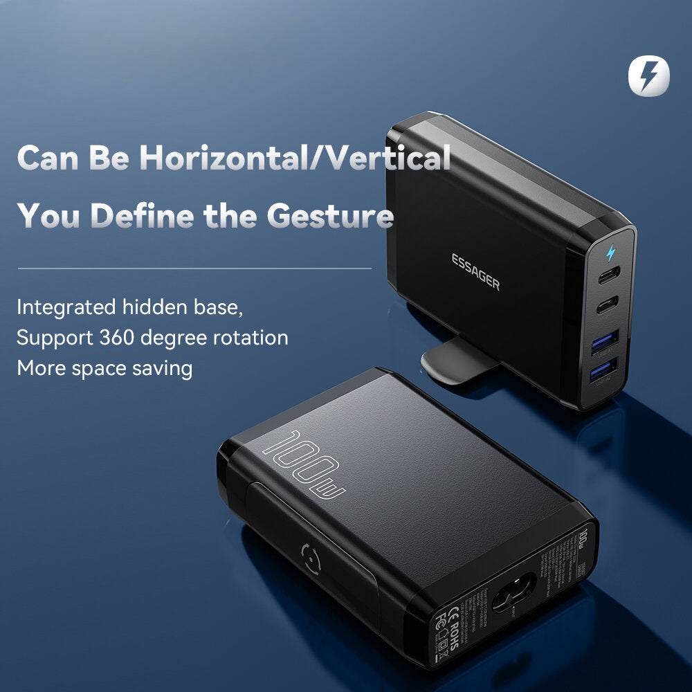 100 W GaN 4-Port USB PD-Ladegerät: 2 USB-C &amp; 2 USB-A Schnellladeadapter für iPhone, Samsung, Huawei, Oppo