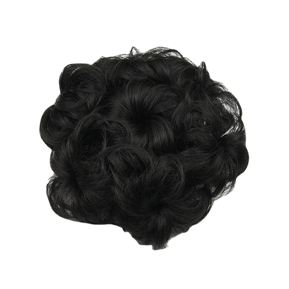 8-Color Flower Bud Head Short Curly Hair Wig with Seven Flowers Drawstring Piece