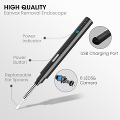 1080P Wireless Ear Wax Removal Otoscope with 360 Degree Wide Angle Camera for Visual Ear Cleaning