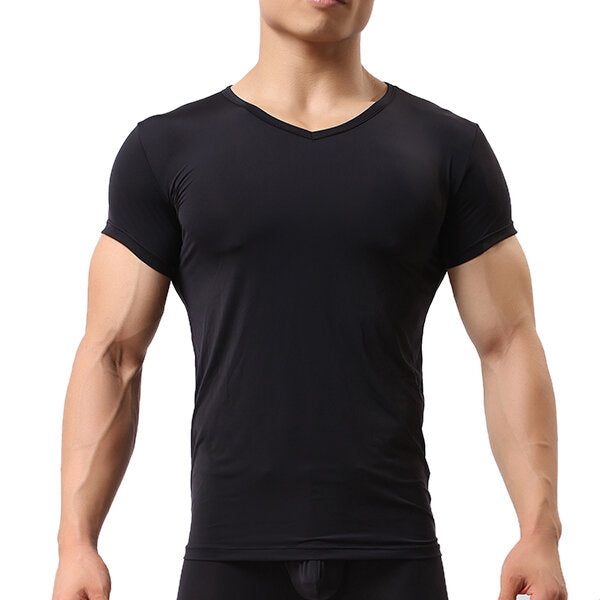 Men's Sports Primer Sexy Tops: Pure Color Elastic Bodybuilding Comfortable T-shirt