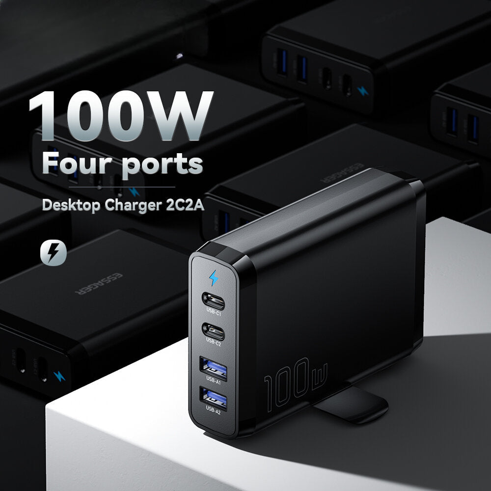 100 W GaN 4-Port USB PD-Ladegerät: 2 USB-C &amp; 2 USB-A Schnellladeadapter für iPhone, Samsung, Huawei, Oppo