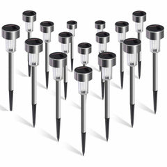 16pcs LED Solar Stainless Steel Lawn Lamps - Outdoor Garden Landscape Path Lights