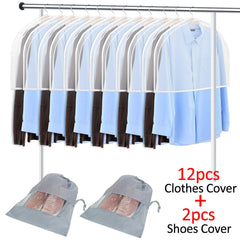 12PCS Waterproof Dustproof Plastic Clothes Covers for Wardrobe Storage & Travel