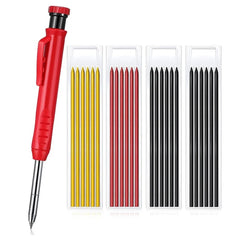 Carpenter Pencil with Sharpener - Multi-Color Refills for Woodworking Marking