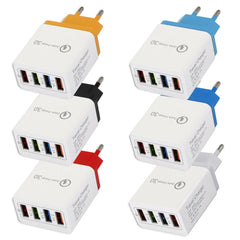 4-Port USB Fast Charger EU Adapter for iPhone 14, Samsung S22, Xiaomi, Huawei