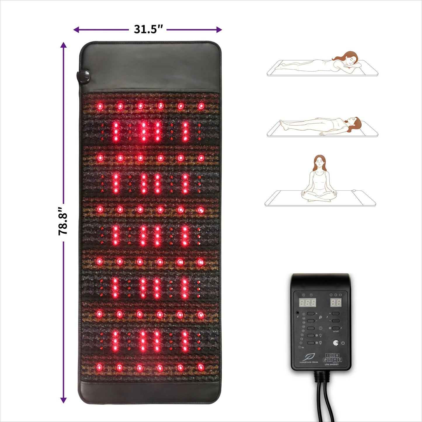 Full-Body PEMF FIR Infrared Heating Mat | Crystal Amethyst Therapy | Photon Red Light Mattress - XL (80x190cm)