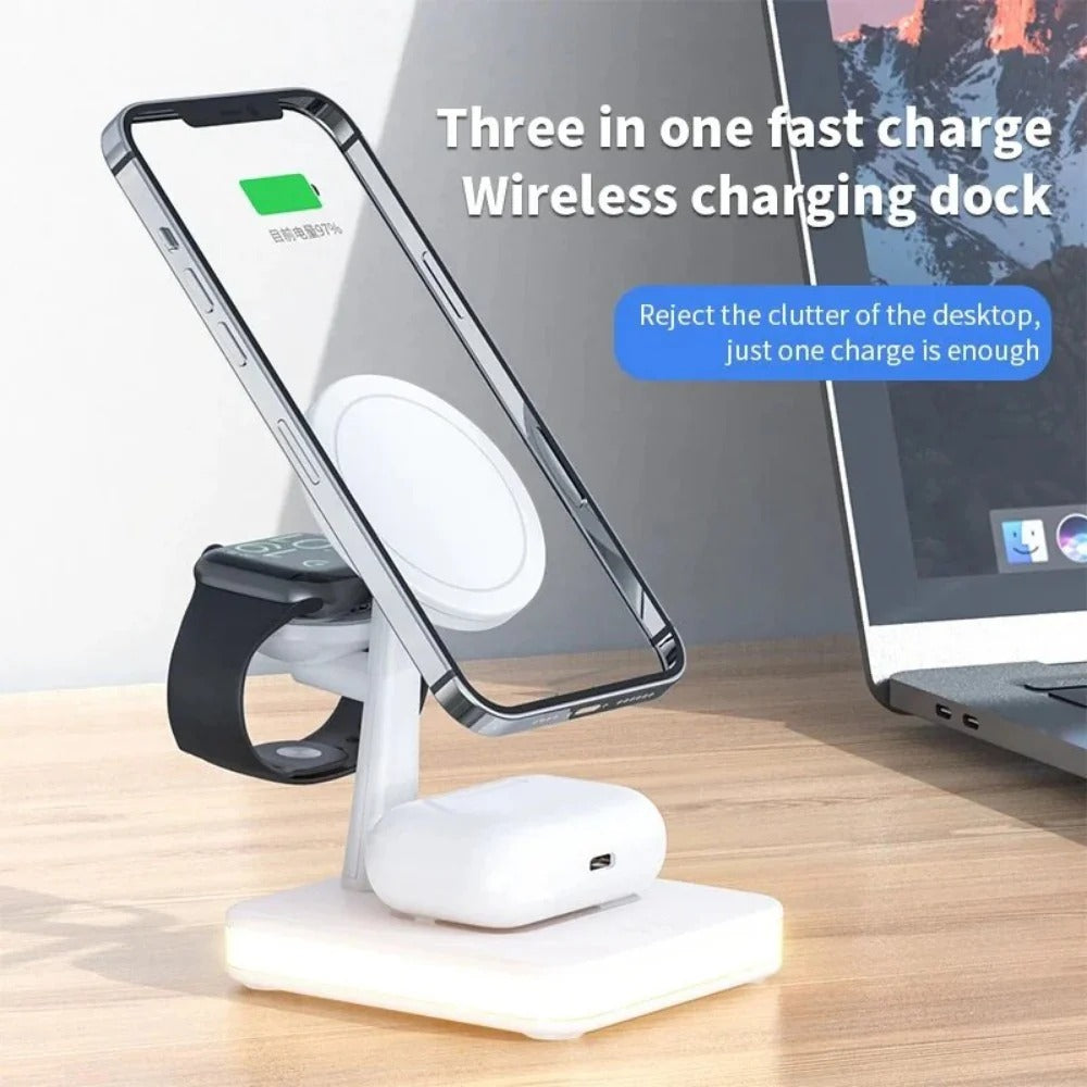 30W 4-in-1 Magnetic Wireless Charger Lamp for iPhone, Apple Watch, and AirPods