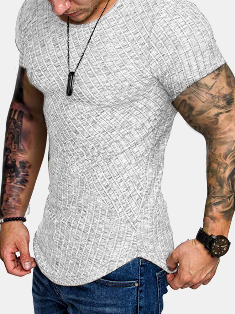 Men's Solid Color Twill Crew Neck Short Sleeve Sport T-Shirts