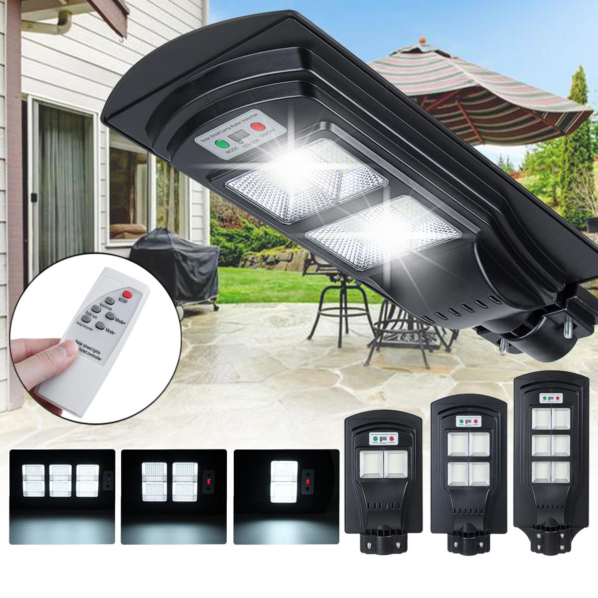 108/216/324 LED Solar Street Light with PIR Motion Sensor and Remote Control