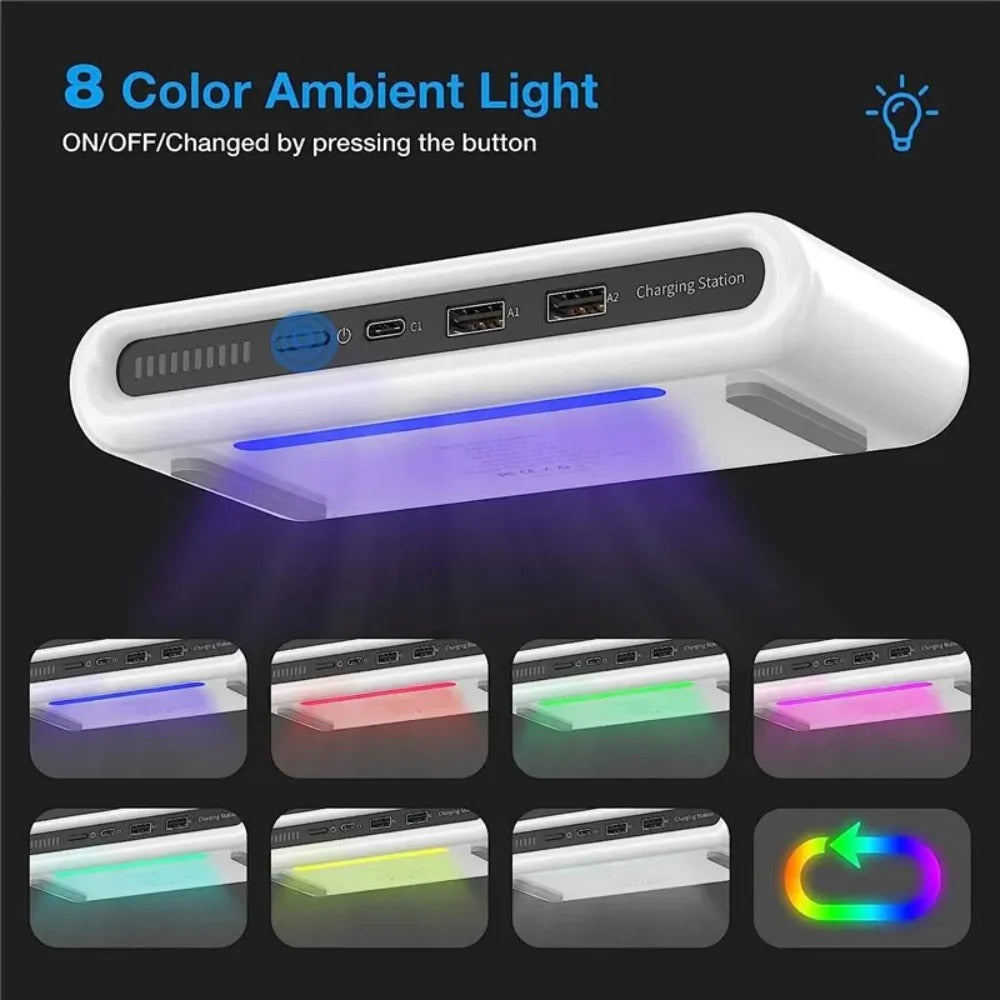 4-in-1 Wireless Charger Stand with LED Light, Type-C PD USB for iPhone, Samsung, Xiaomi Devices