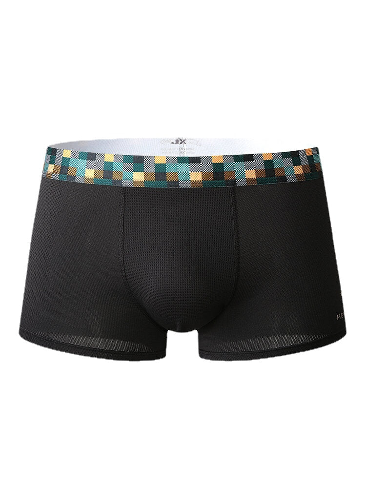 Einfarbige, dünne, atmungsaktive Modal-Boxershorts für Herren mit elastischem Bund und Patchwork im Schritt - Home Comfy