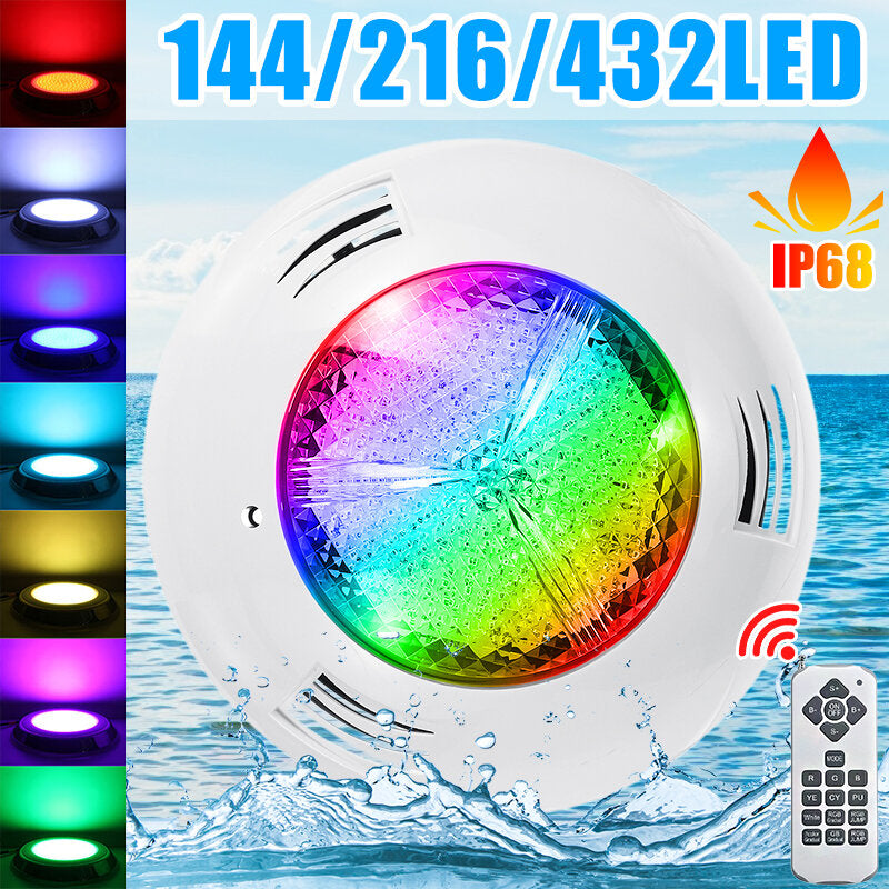 12V RGB LED Underwater Pool Light IP68 with Remote - 114/216/432 LEDs for Swimming Pools and Fountains