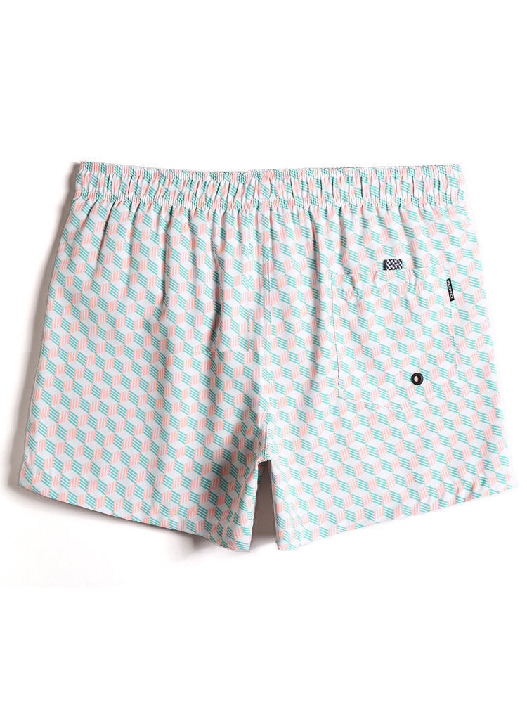 Schnelltrocknende Strandshorts mit Geo-Print und Kordelzug für Herren