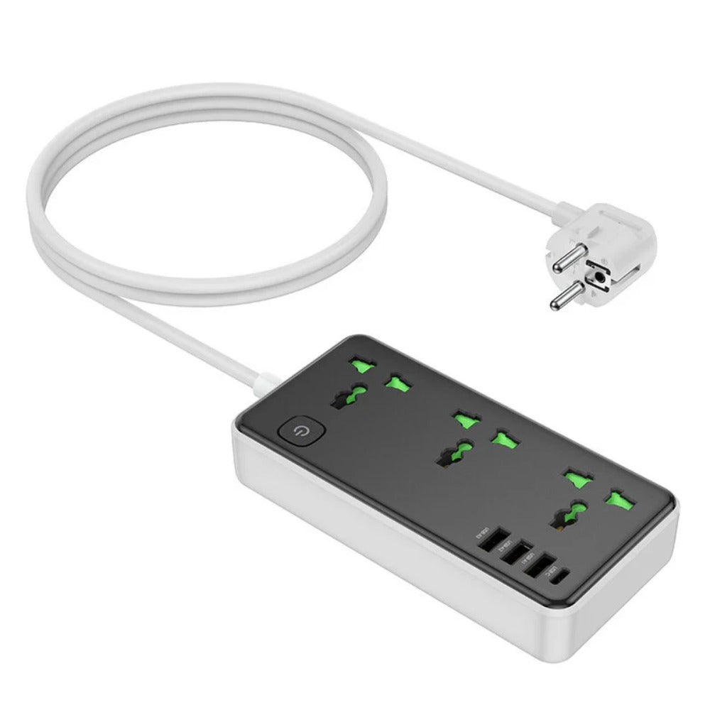 10 A 17 W 7-Port USB-Ladegerät: 3 USB-A, 1 USB-C, 3 AC, Schnellladung, EU-Stecker, 1,5 m Kabel