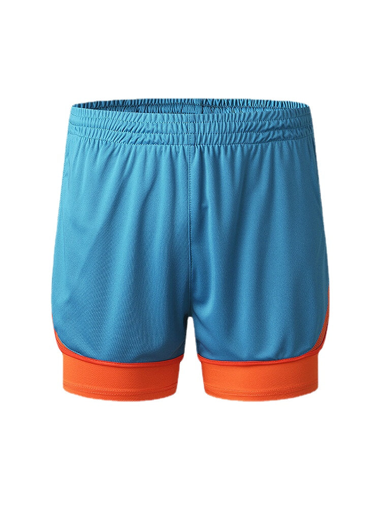 Men's Two-Tone Patchwork Sports Training Slim Fit Double Layer Beach Shorts