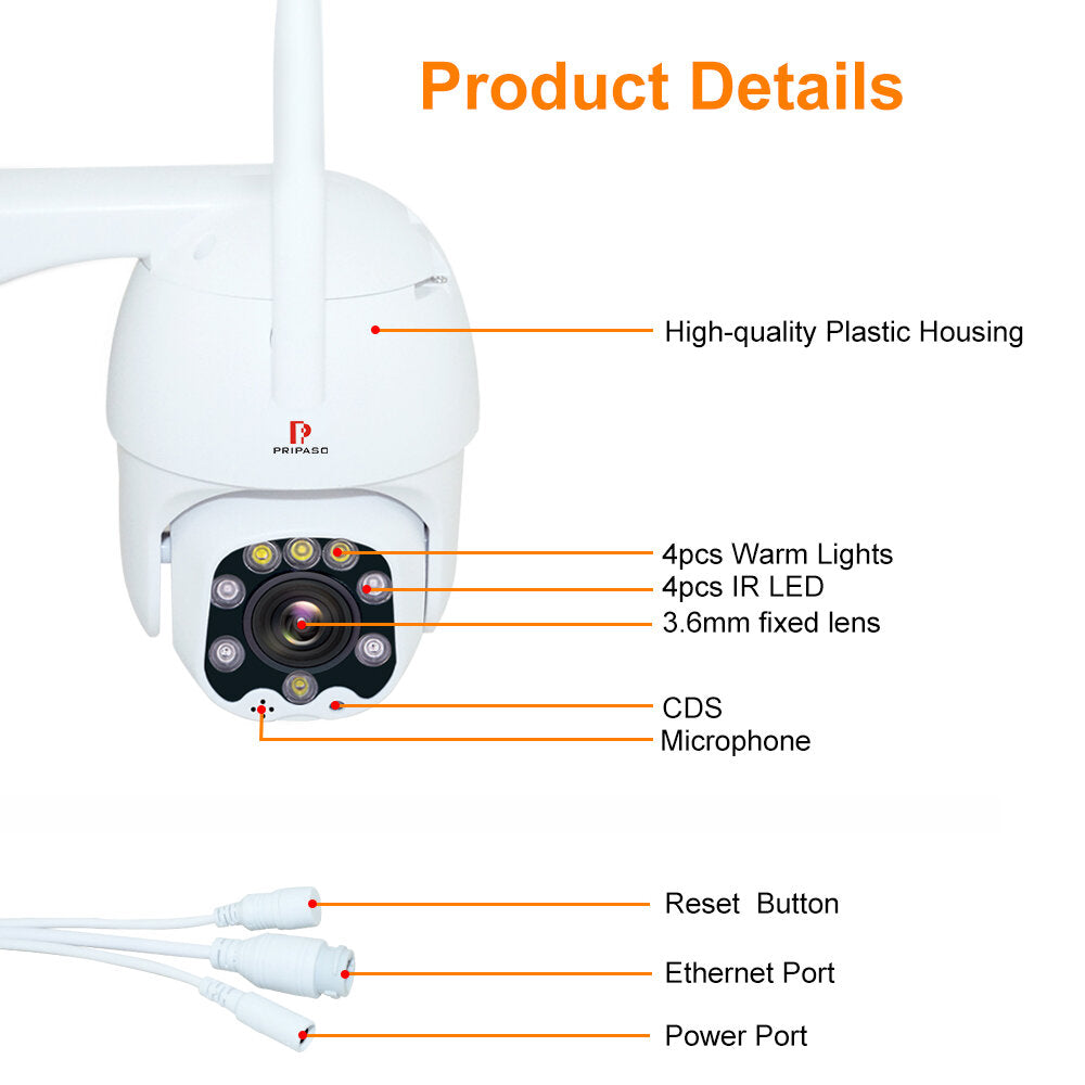 1080P Outdoor PTZ Wireless IP Camera with TuyaSmart App, Two-Way Audio, Auto IR Night Vision, Mini Dome CCTV