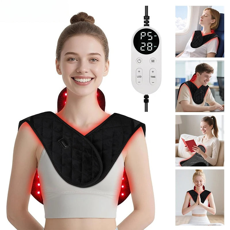 Red Light Therapy Neck & Shoulder Wrap, 660nm 850nm Infrared Shoulder Pad with 5 Heat Levels for Muscle & Joint Pain Relief