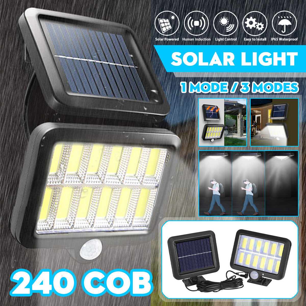 12 Grid Waterproof Solar Light with Body Sensor, Single/Three Mode, No Remote Control