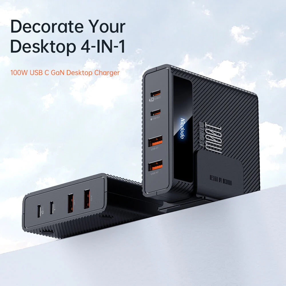 100W 4-Port USB PD Charger: Dual Type-C & USB-A, Fast Charging, EU Plug, 1.5M Cable Included