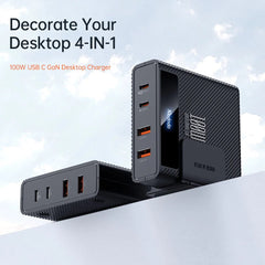 100 W 4-Port USB PD-Ladegerät: Dual Typ-C und USB-A, Schnellladung, EU-Stecker, 1,5 m Kabel im Lieferumfang enthalten