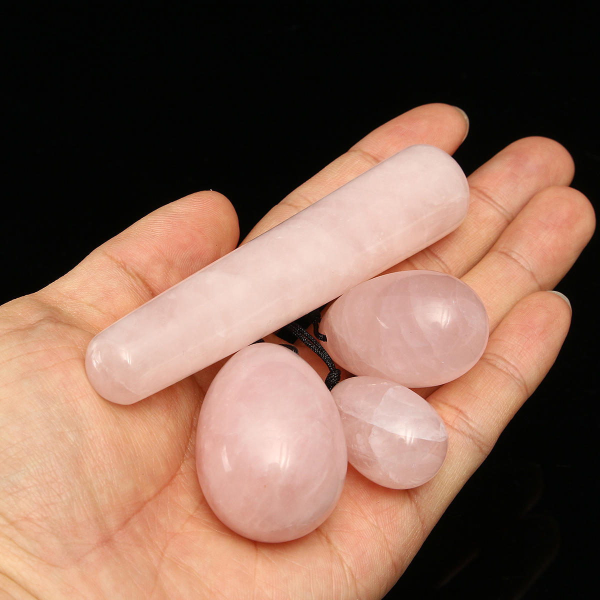 3Pcs Natural Rose Quartz Yoni Eggs & 100mm Kegel Exercise Massage Stick Manual Massager