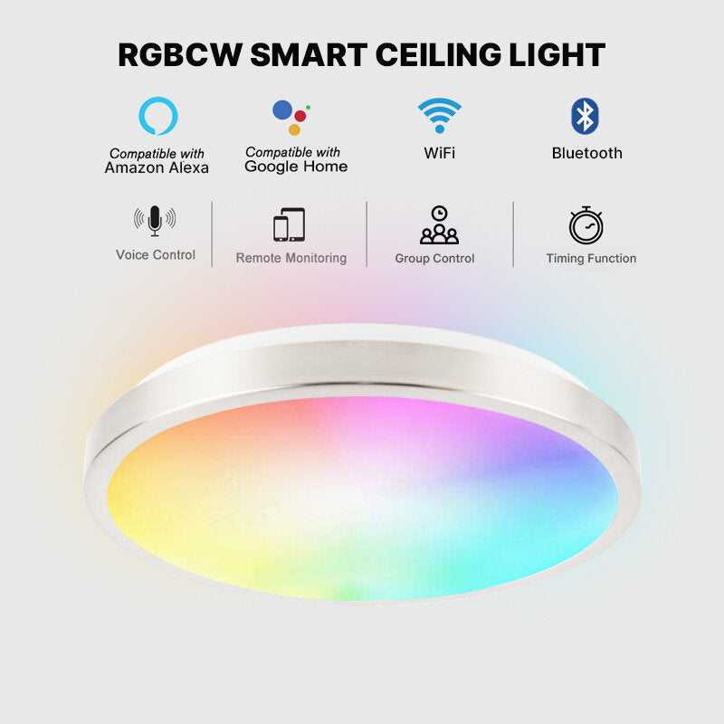 15W/20W RGB Dimmable WiFi Smart LED Ceiling Light - APP & Voice Control, Works with Alexa, Google Assistant, Tuya