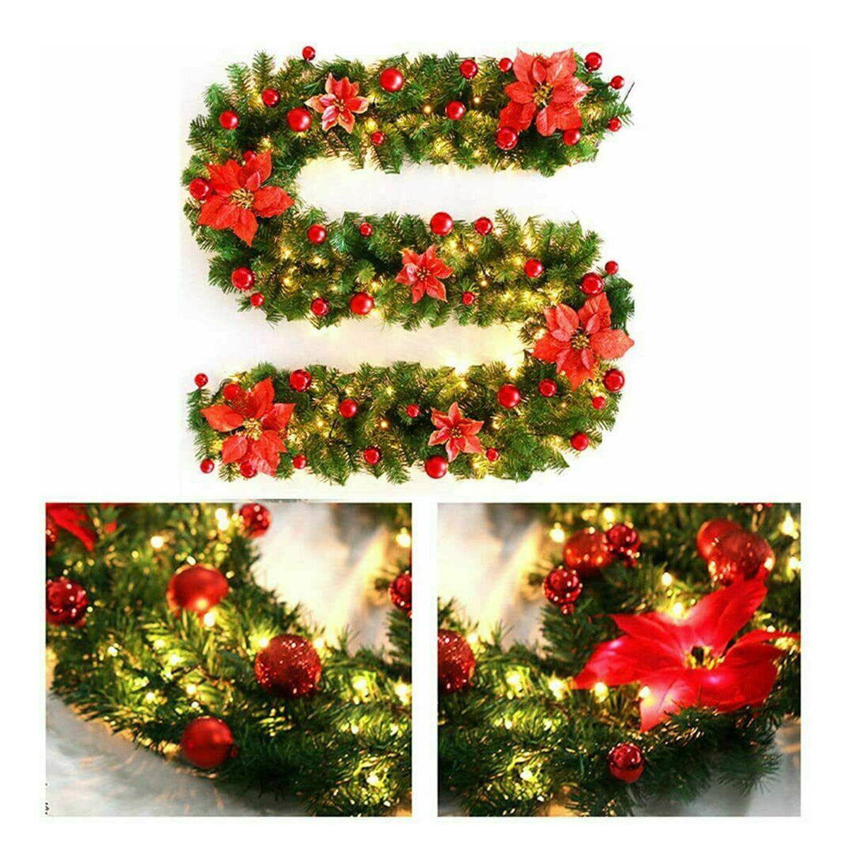 2.7m Christmas Tree, Wreath, Garland, Window Ornament, Xmas Party Decor, Clearance Christmas Lights & Decorations