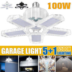 100W E27/E26 LED Bulb Super Bright Foldable Garage Light Fan Blade Ceiling Lamp