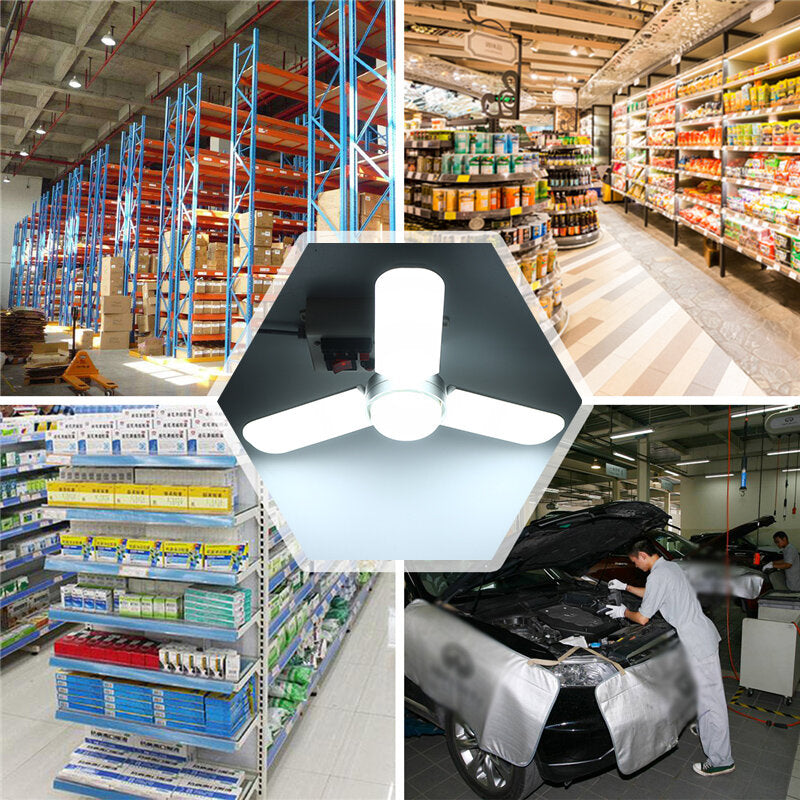 2/3 Leafs LED Foldable Garage Light E26/E27 Deformable Ceiling Fixture for Shop Workshop