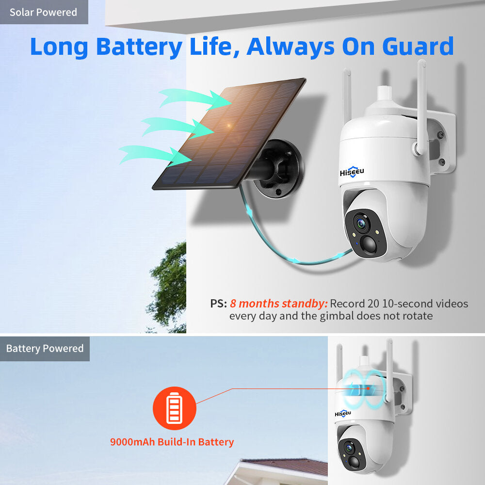 1080P Cloud AI WiFi Security Camera with Rechargeable Battery & Solar Panel, Outdoor Pan & Tilt Wireless Surveillance