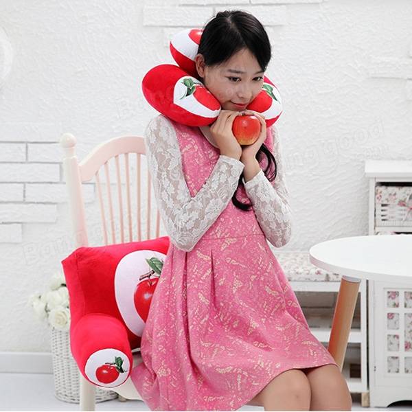 Plush Squishy 3D Fruit Print U-Shape Neck Pillow Waist Back Cushion for Sofa, Bed, Office, Car Chair Decor