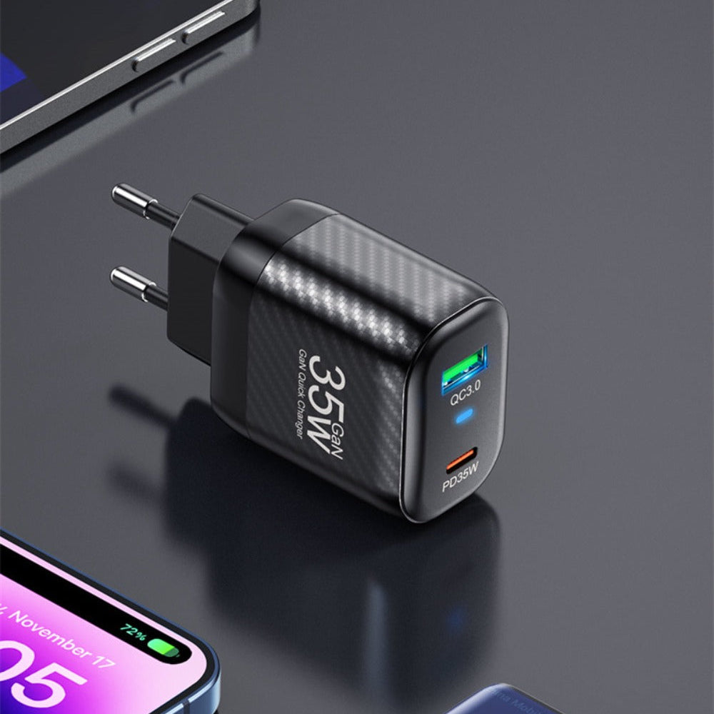 [GaN Tech] BK310 35W 2-Port USB PD Charger Fast Charging EU Plug for iPhone, Hui, Xiaomi, Samsung