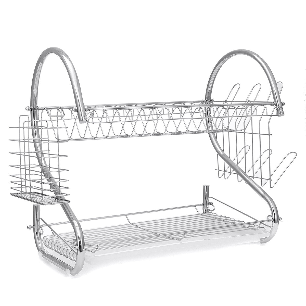 2-Tier Dish Drying Rack with Utensil and Cup Holders, Dish Drainer for Kitchen Counter