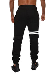 Men's Striped Casual Drawstring Fleece Cotton Knitted Sport Pants with Beam Feet