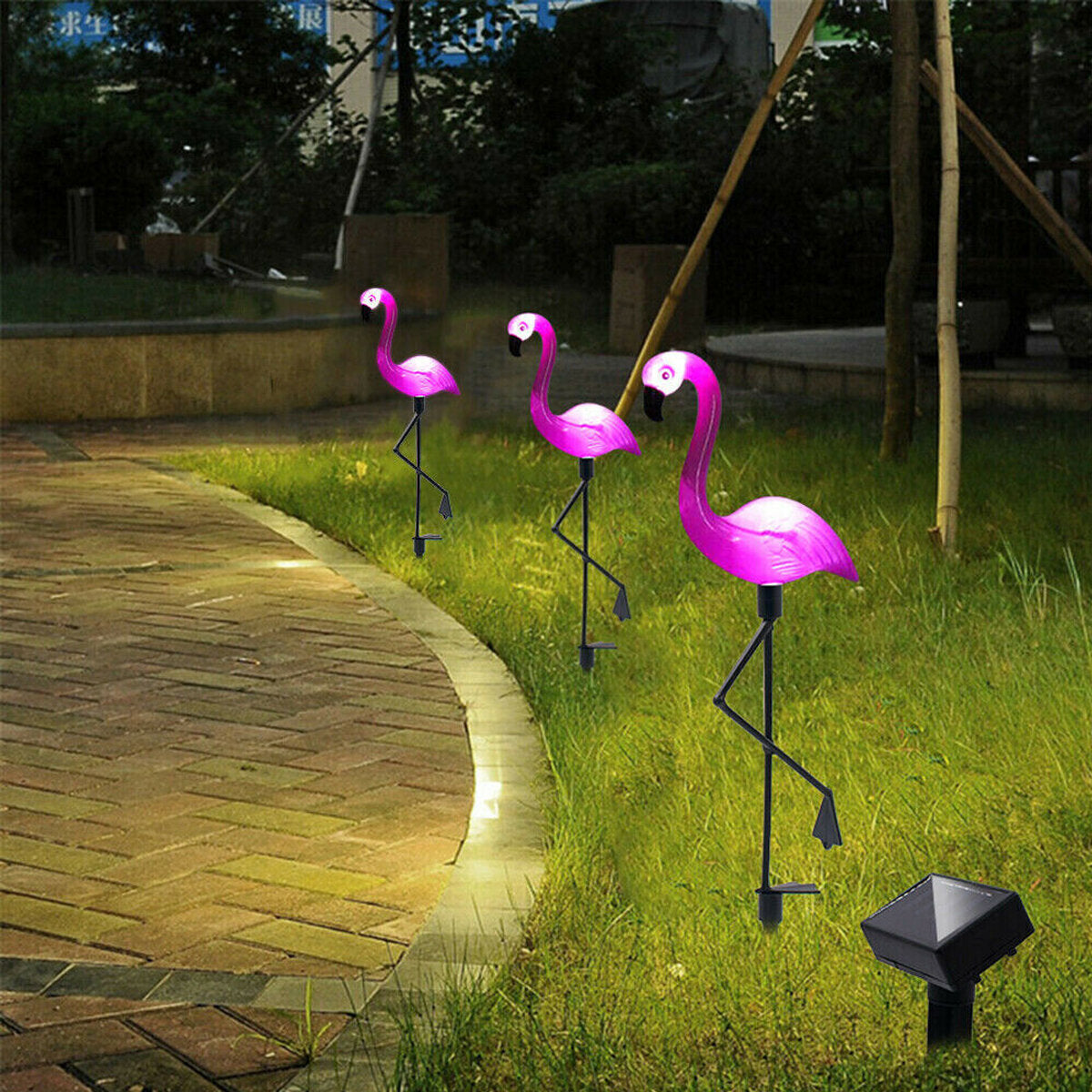 1/3 Stück rosa Flamingo-Solar-Gartenstecker für Rasen, Terrasse, Hof, Gehweg, Landschaftsweg