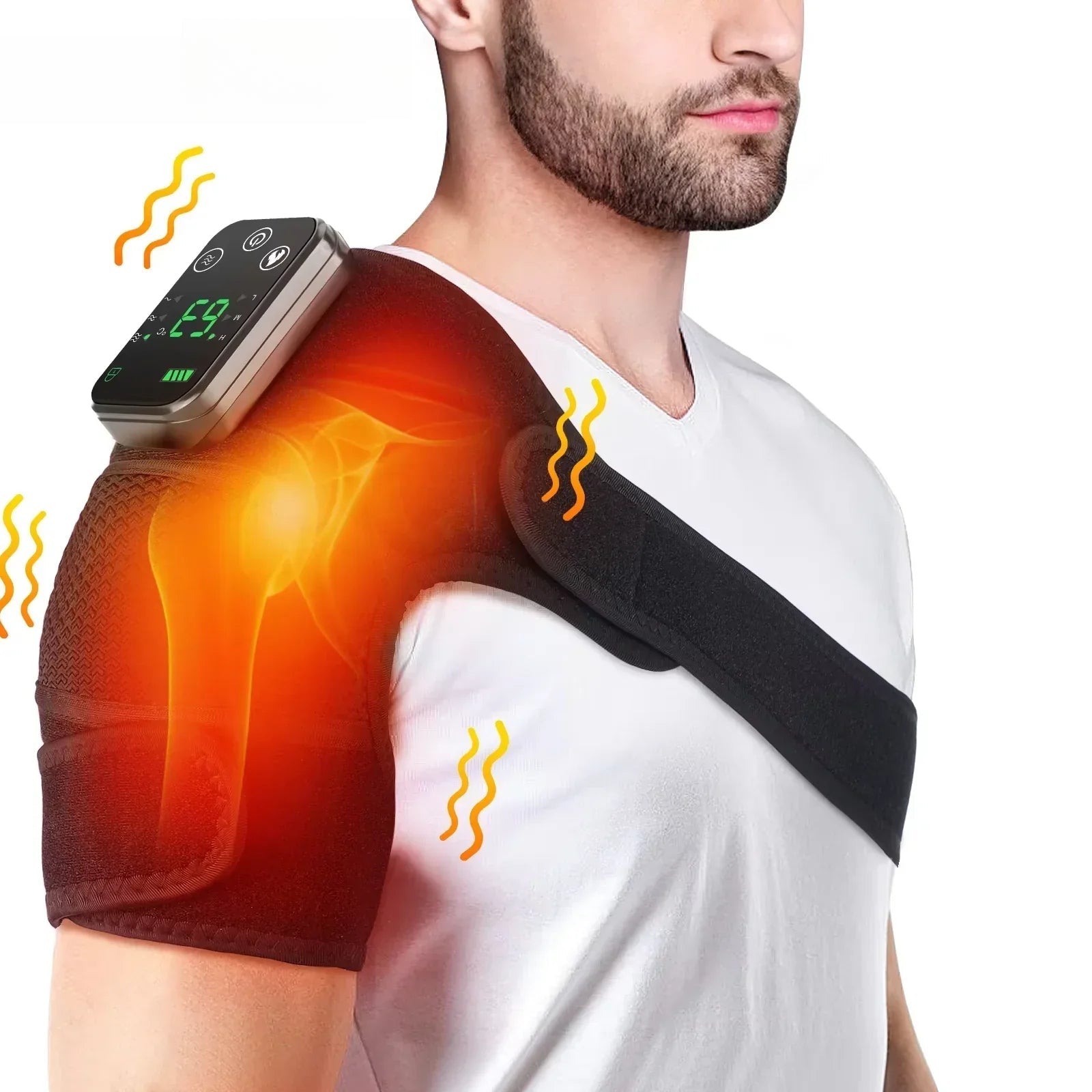 Electric Shoulder Massager Belt with Vibration & Heating, Muscle Relaxer and Warmer Pads
