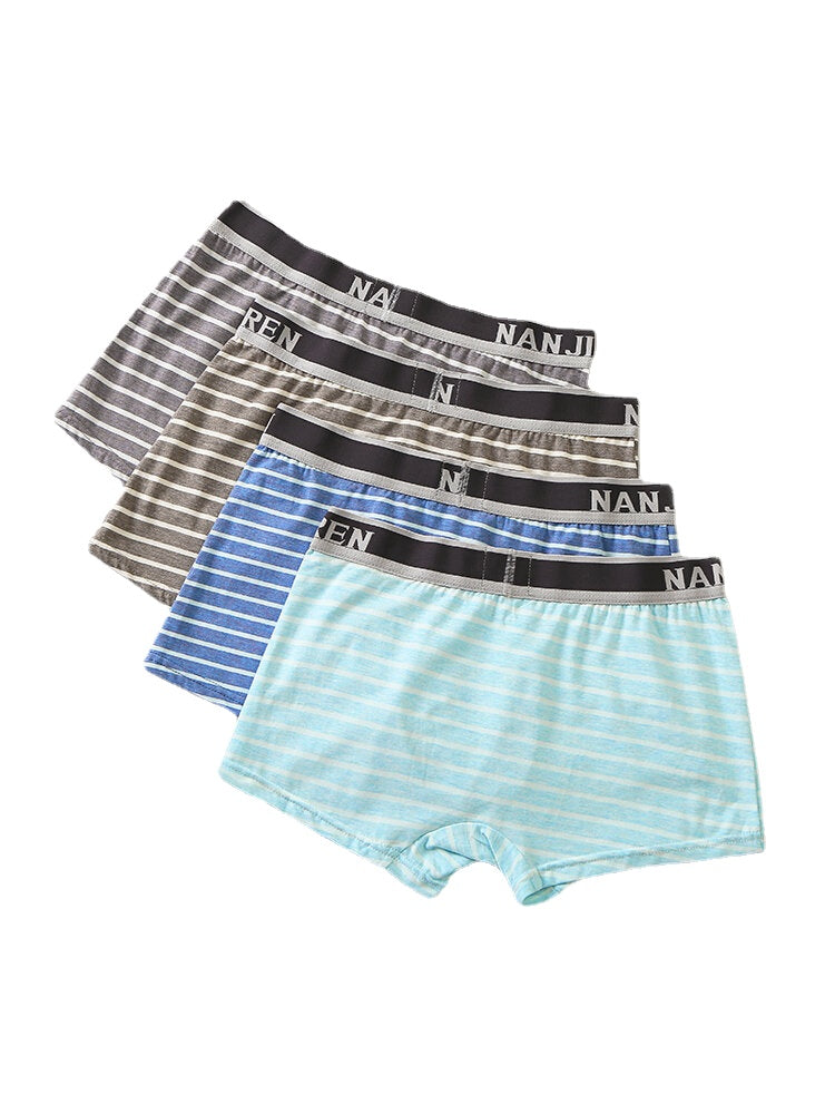 4-teilige Modal-Boxershorts für Herren mit horizontalen Streifen, Logobund und Beutel