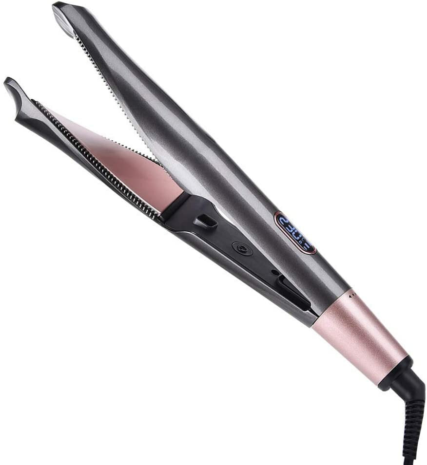 2-in-1 Far-Infrared Hair Straightener & Curler with LCD Display, PTC Heating, Anti-Scalding, One-Button Lock